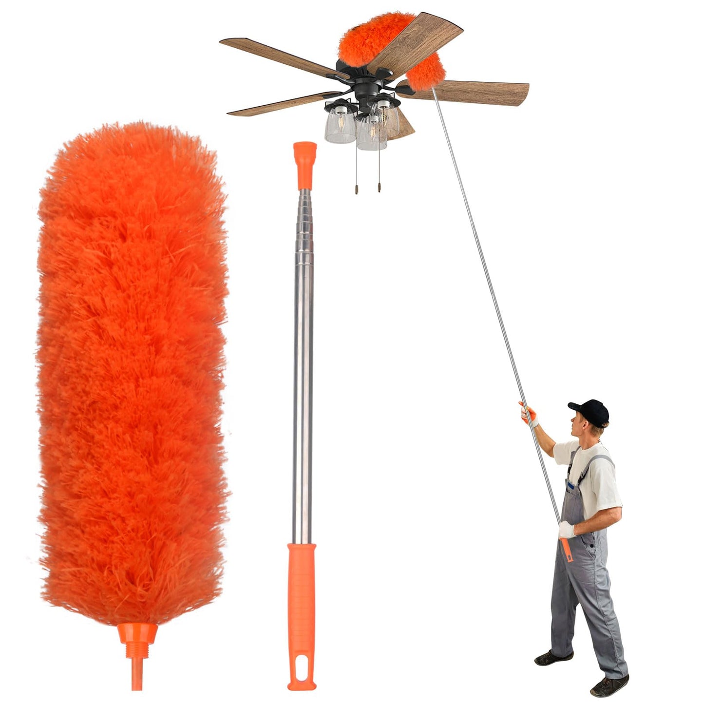 Microfiber Feather Duster Extendable Duster with 30'' to 100'' Telescoping Extension Pole, Bendable Head & Long Handle Dusters for Cleaning Ceiling