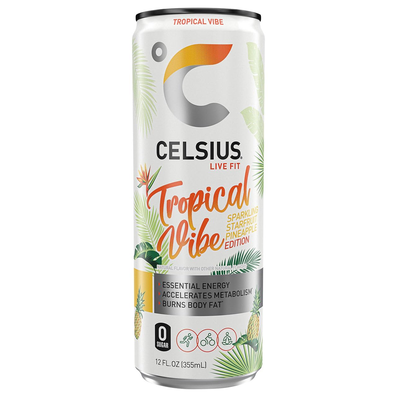CELSIUS Sparkling Tropical Vibe, Functional Essential Energy Drink, 12 Fl Oz