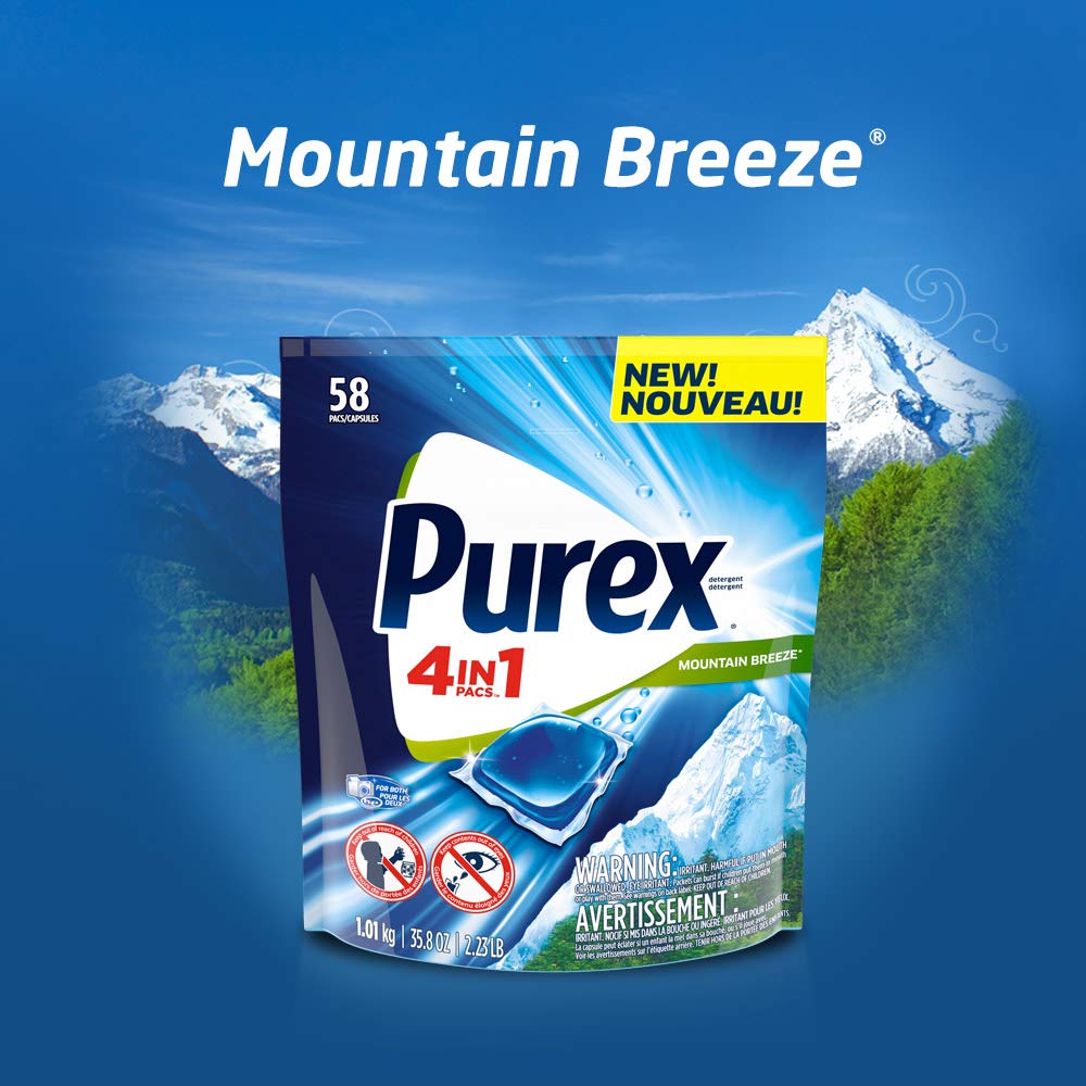 Purex 4-in-1 Laundry Detergent Pacs, Mountain Breeze, 29 Count (Pack of 6), 174 Total Loads