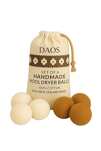 Wool Dryer Balls - Pack of 6 (3 White + 3 Brown) with Storage Bag - 100% New Zealand Wool - Reusable, Eco-Friendly Natural Laundry Dryer Balls