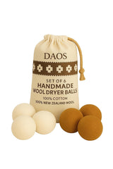 Wool Dryer Balls - Pack of 6 (3 White + 3 Brown) with Storage Bag - 100% New Zealand Wool - Reusable, Eco-Friendly Natural Laundry Dryer Balls