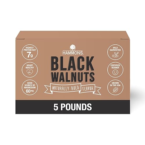 Hammons Fancy Large Black Walnuts -Wild Harvested - Non-GMO - Gluten-Free - High Protein - Keto Snack - Nuts for Cooking and Baking - 5Lb Box