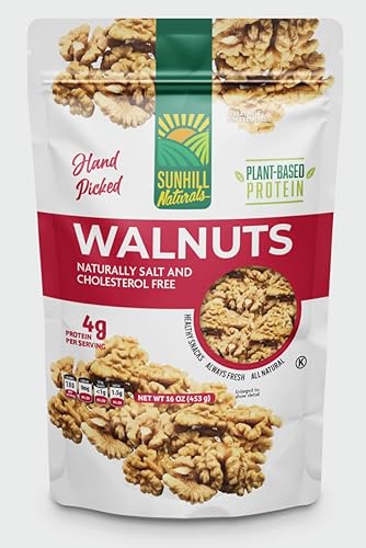 Sunhill Naturals Premium Raw Shelled Walnuts | Fresh Halved Unsalted Raw Chandler Walnuts for Smart Snacking | LHC | Light Halves