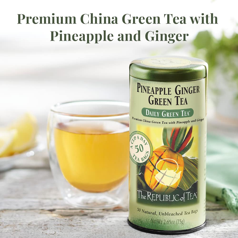 The Republic of Tea - Pineapple Ginger Daily Green Tea, 50 Tea Bag Tin
