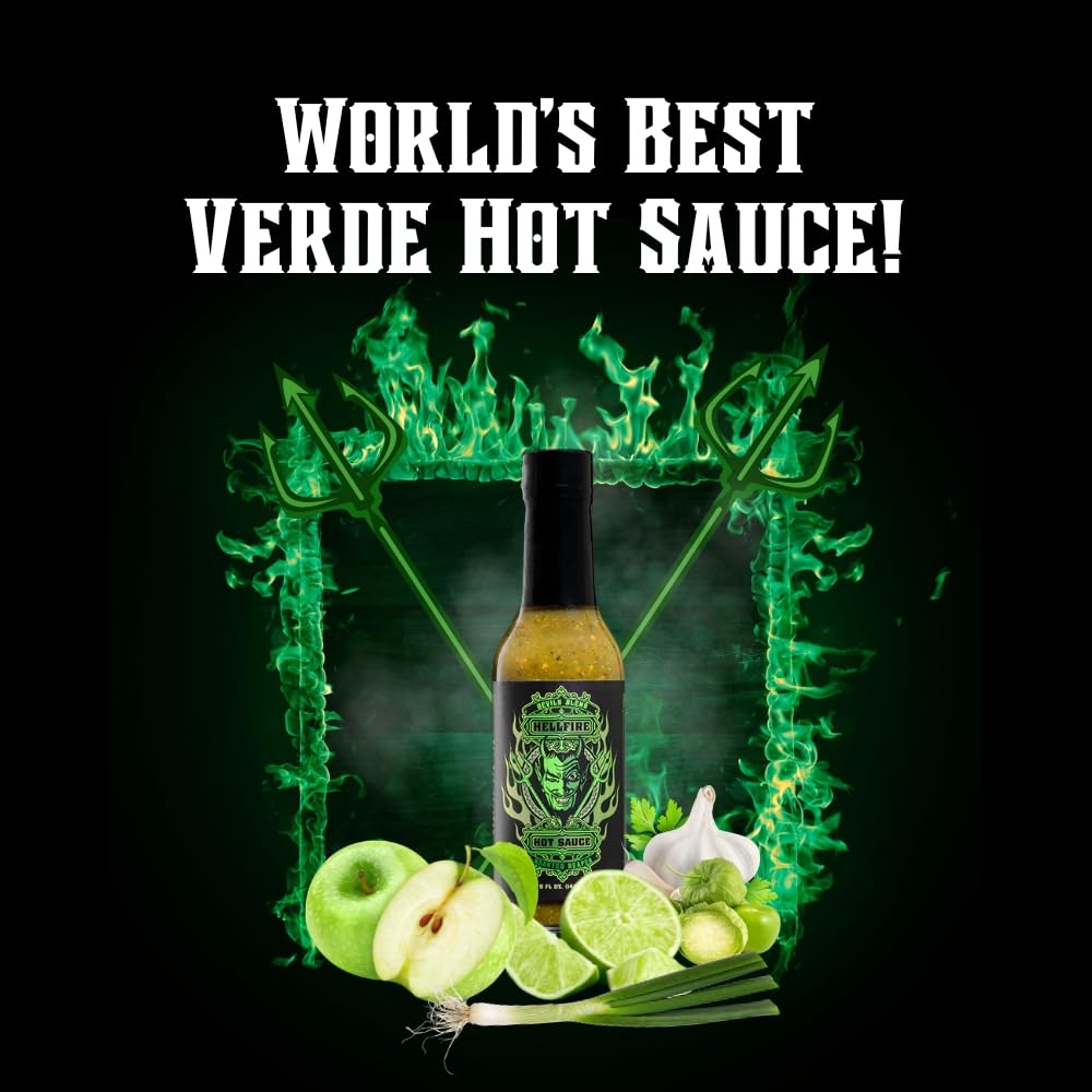 Hellfire Hot Sauce Devil’s Blend - Fire-Roasted Carolina Reaper Salsa Verde Gourmet Hot Sauce, Featured on Hot Ones TV Show, 5 oz.