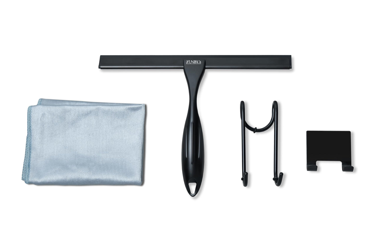 YUNIKO Shower Squeegee - Black Stainless Steel Shower squeegee with Silicone Blade for Shower Doors, Windows, Mirrors, Tiles & Car Windows - Includes