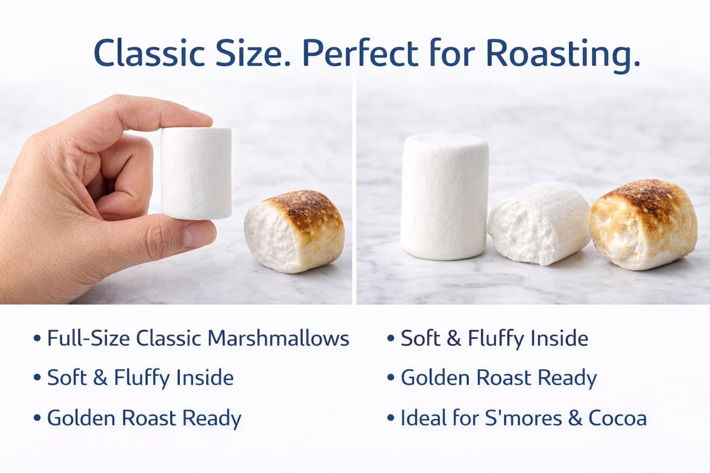Only Kosher Candy Large White Marshmallows 8 oz (2 Pack) | Soft & Fluffy Marshmallows for Hot Chocolate, Baking, S’mores & Treats