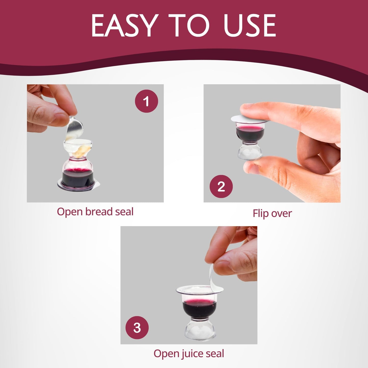 TrueVine Chalice Communion Cups and Wafer Set - Prefilled Cups w/Fresh Unleavened Bread & Grape Juice - Carefully Packaged & Easy to Open Elements