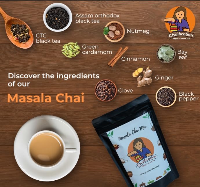 Chaification Masala Chai Mix - Premium Black Loose Tea Leaf with Spices, 100% Natural, Makes 25 cups, 100gm or 3.53oz