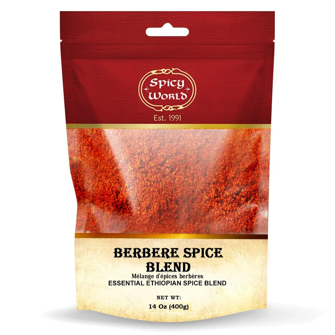 Spicy World Berbere Spice Blend | Authentic Ethiopian Seasoning Hand-Blended | Rich 14-Spice Mix for Flavorful Dishes (14 oz)