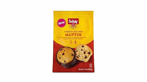 Schär Gluten-Free Chocolate Chip Muffin, 7.9oz (Pack of 4) - Soft, Moist, Non-GMO, Rich Chocolate Chips, Perfect for Breakfast, Snack, or Dessert
