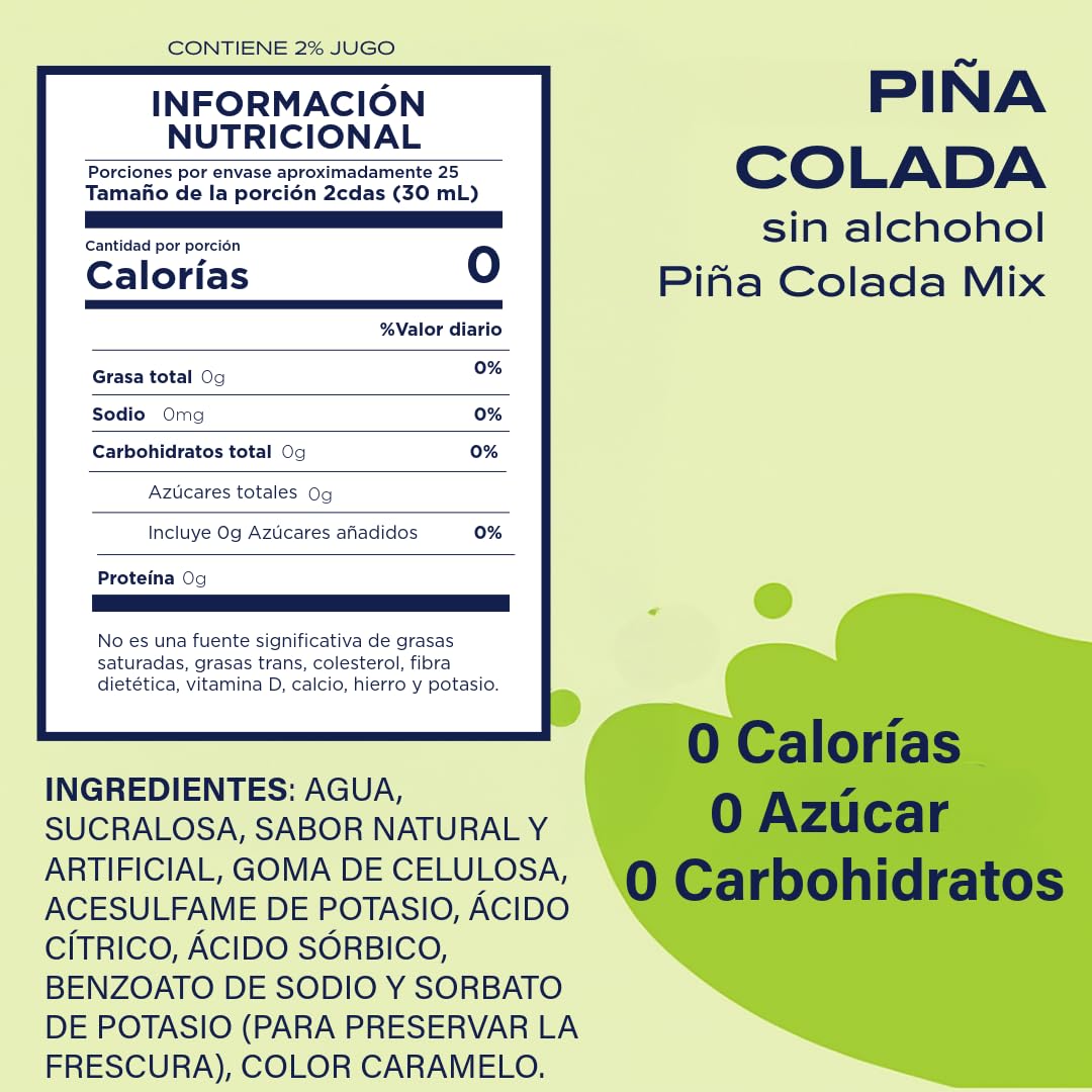 Jordan's Skinny Mixes Pina Colada Mix, Flavored Cocktail Mixer for Drinks, Tropical Drink Flavoring for Cocktails & Mocktails, Low Calorie, Gluten