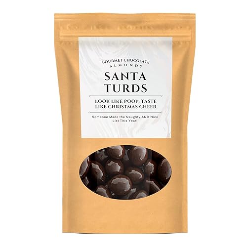 Santa Turds Dark Chocolate Almonds - Kepperton Gourmet Candy Gag Gifts for Men - Funny Holiday Candy for Teens, Christmas Stocking Fillers