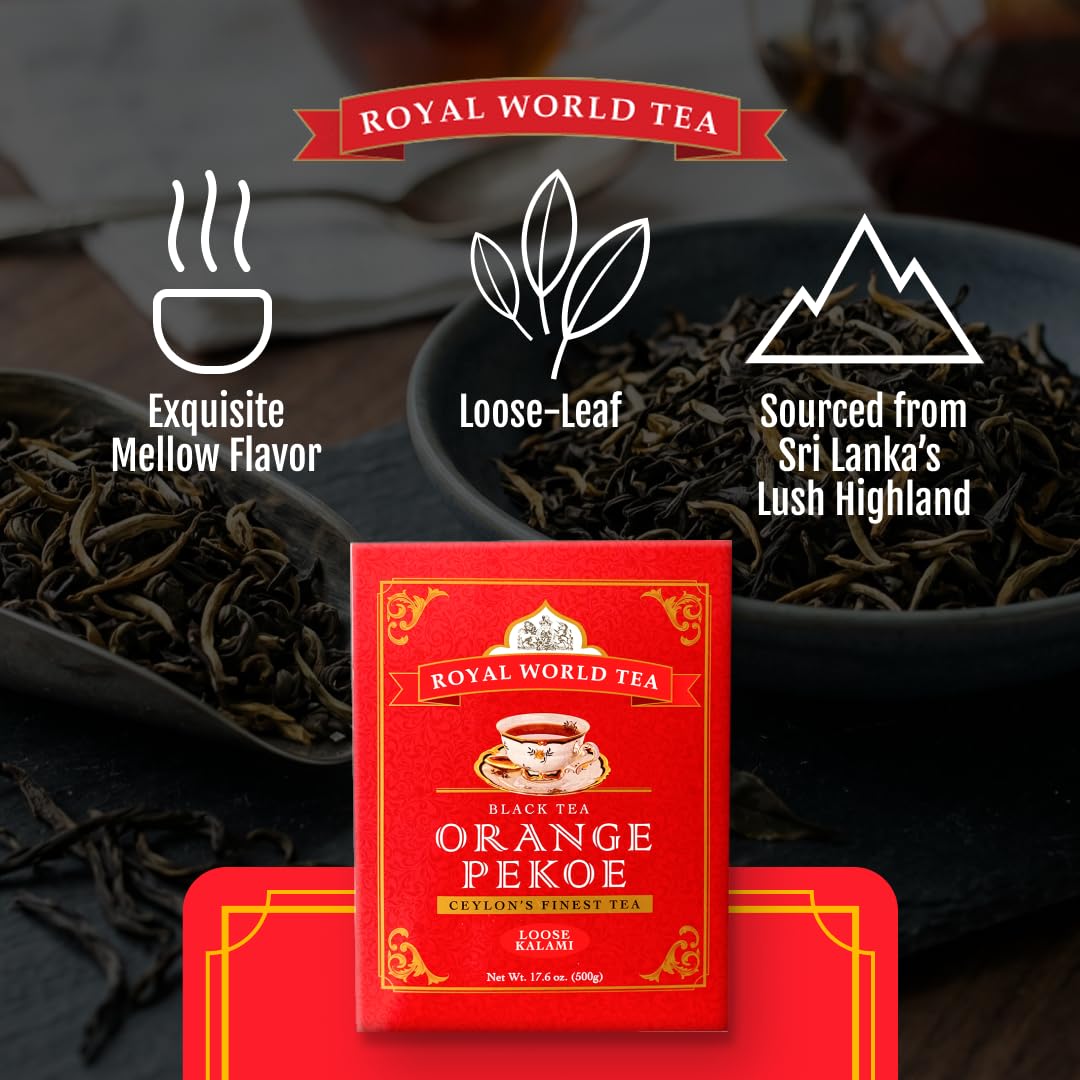 Royal World Black Tea Orange Pekoe Kalami Ceylons Finest, Natural Aroma and Bright, Golden Color, 17.6 oz