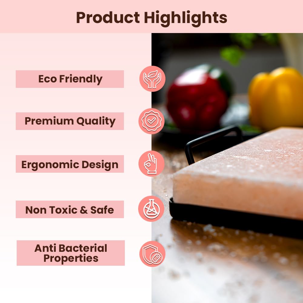 POHS Himalayan Salt Block For Grilling, Searing, Cooking, BBQ, Himalayan Salt Slab with Premium Quality Metal Holder 12x8x1.5 Inches
