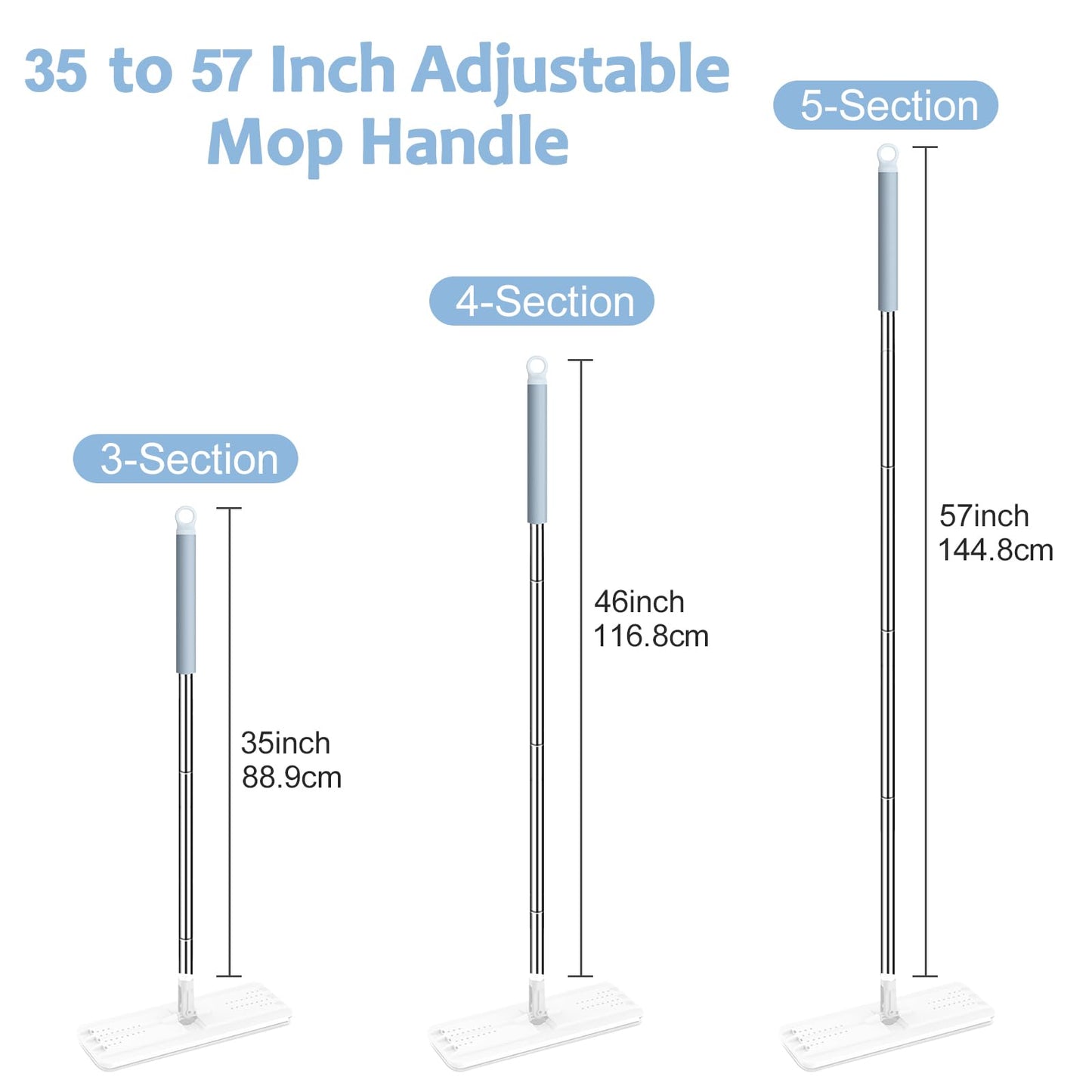 BOSHENG Mop Handle Extension Rods, for Extending Flat Mop, Mop Replacement Handle, Adjustable Steel Mop Handle Rods, 5 Pack