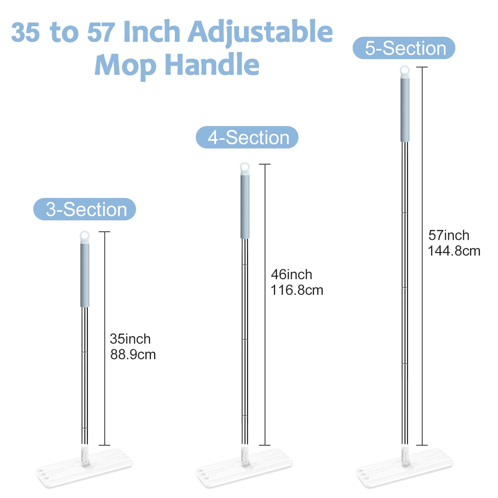 BOSHENG Mop Handle Extension Rods, for Extending Flat Mop, Mop Replacement Handle, Adjustable Steel Mop Handle Rods, 5 Pack