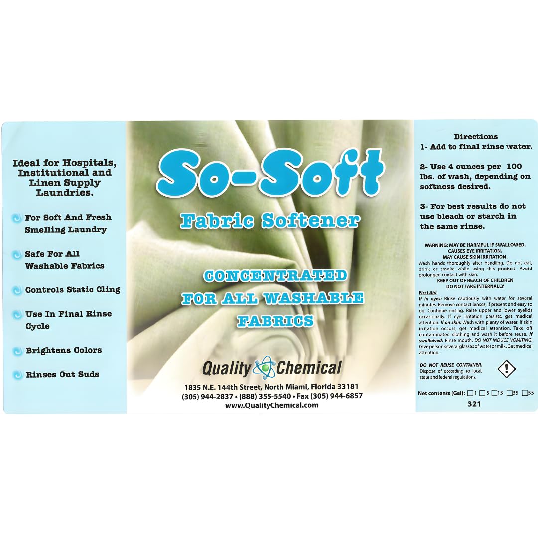 Quality Chemical So Soft Fabric Softener - All Fabric Softener - Liquid - Controls Static Cling, No Stiffening and Fraying - Laundry Softener for Soft