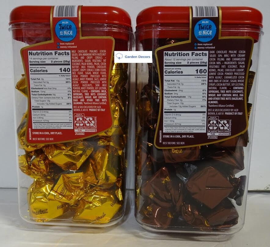 Choceur Pralines Dark Chocolate and Milk Chocolate Hazelnut 12.34oz 350g (Two Tubs)