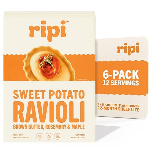 Ripi Sweet Potato Ravioli - Brown Butter, Rosemary & Maple - Frozen Pasta Meal - Ready in Under 5 Minutes, 9oz packs (6 Pack, Sweet Potato)