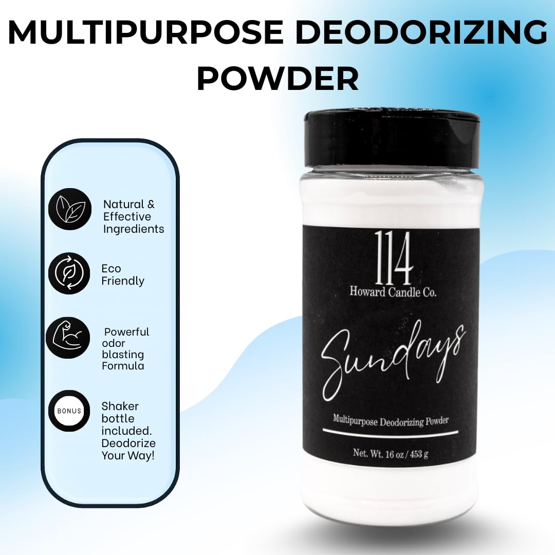 Carpet Deodorizer & Freshener Powder - Upholstery, Couch & Rug Odor Eliminator for Strong Odor & Pet Urine | Baking Soda Formula | Sundays Scent |