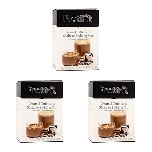 PROTIFIT - High Protein Caramel Caffe Latte Pudding & Shake Mix 3 Pack, 15g Protein, Low Calorie, Low Fat, Low Carb, Aspartame Free, Idea Protein