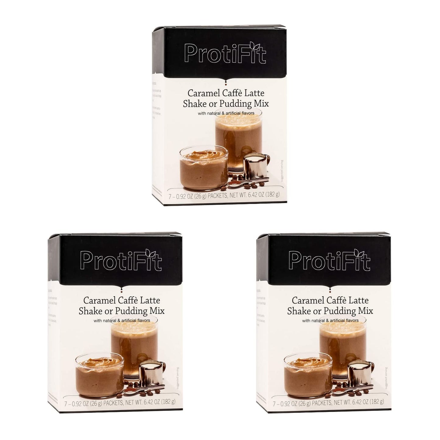 PROTIFIT - High Protein Caramel Caffe Latte Pudding & Shake Mix 3 Pack, 15g Protein, Low Calorie, Low Fat, Low Carb, Aspartame Free, Idea Protein