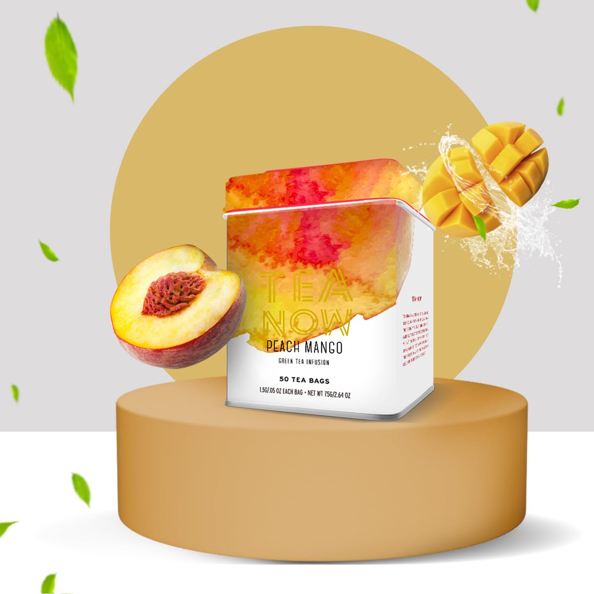 Life Plus Style Gourmet TEA NOW Mango Peach Green Tea Herbal Tea Bags Caffeinated Ceylon Teas Brew Hot 50 Tea Bags - Pack of 1