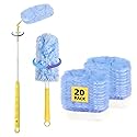 360° Duster Refills Compatible for Swiffer Duster, 20-Pack Heavy Duty Dusting Kit with 1 Extended Handle 3FT + 1 Short Handle, Multi-Surface Cleaning