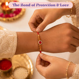 LOVENSPIRE Designer Rakhi Gift Hamper for Brother & Bhabhi - Adjustable Rakhi Bracelet with Customizable Photo Frame, Chocolates, Roli Chawal & Card