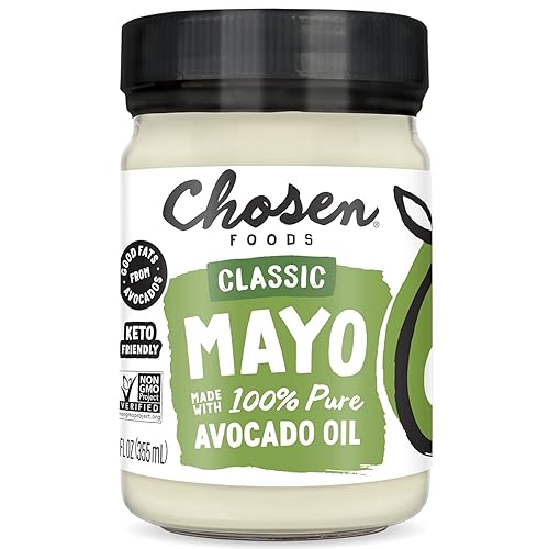 Chosen Foods Classic Mayo, 12 Fl Oz - 100% Pure Avocado Oil-Based Mayonnaise - Non-GMO, Gluten-Free, Keto Friendly - 355mL Glass Jar (Pack Of 1)