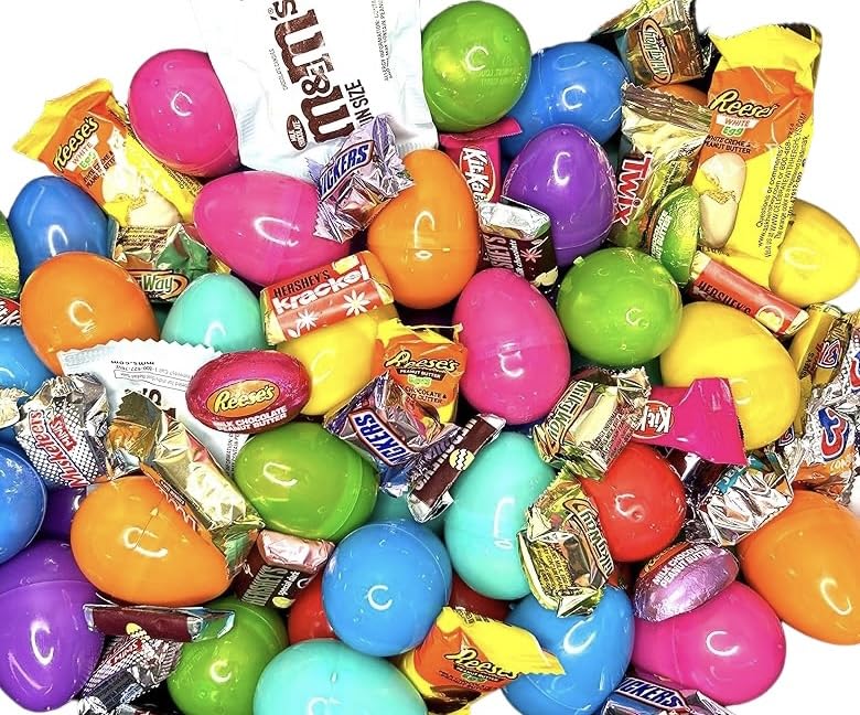 Pre-filled Plastic Easter Eggs Chocolate Candy Basket Stuffers, Hershey MM Mars 25ct