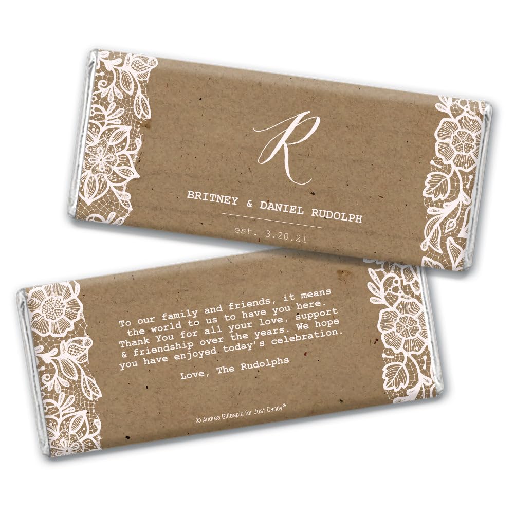 Rustic Wedding Favors for Guests Personalized Chocolate Bars (36 Pack) - Bridal Shower Favors for Guests, Rustic Wedding Candy