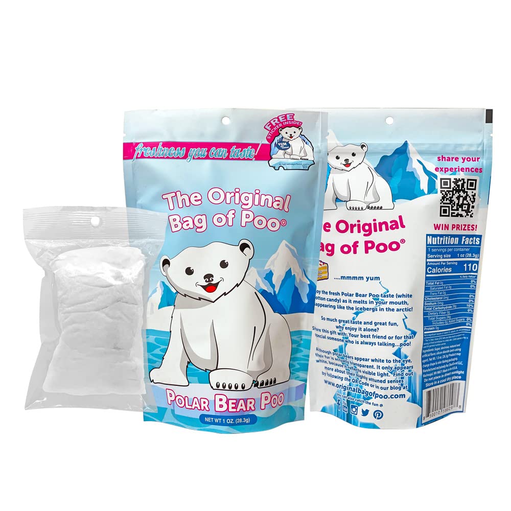 The Original Bag of Poo®, Polar Bear Poo (Vanilla Flavor Cotton Candy) Novelty Poop Gag Gifts. Free sticker inside.