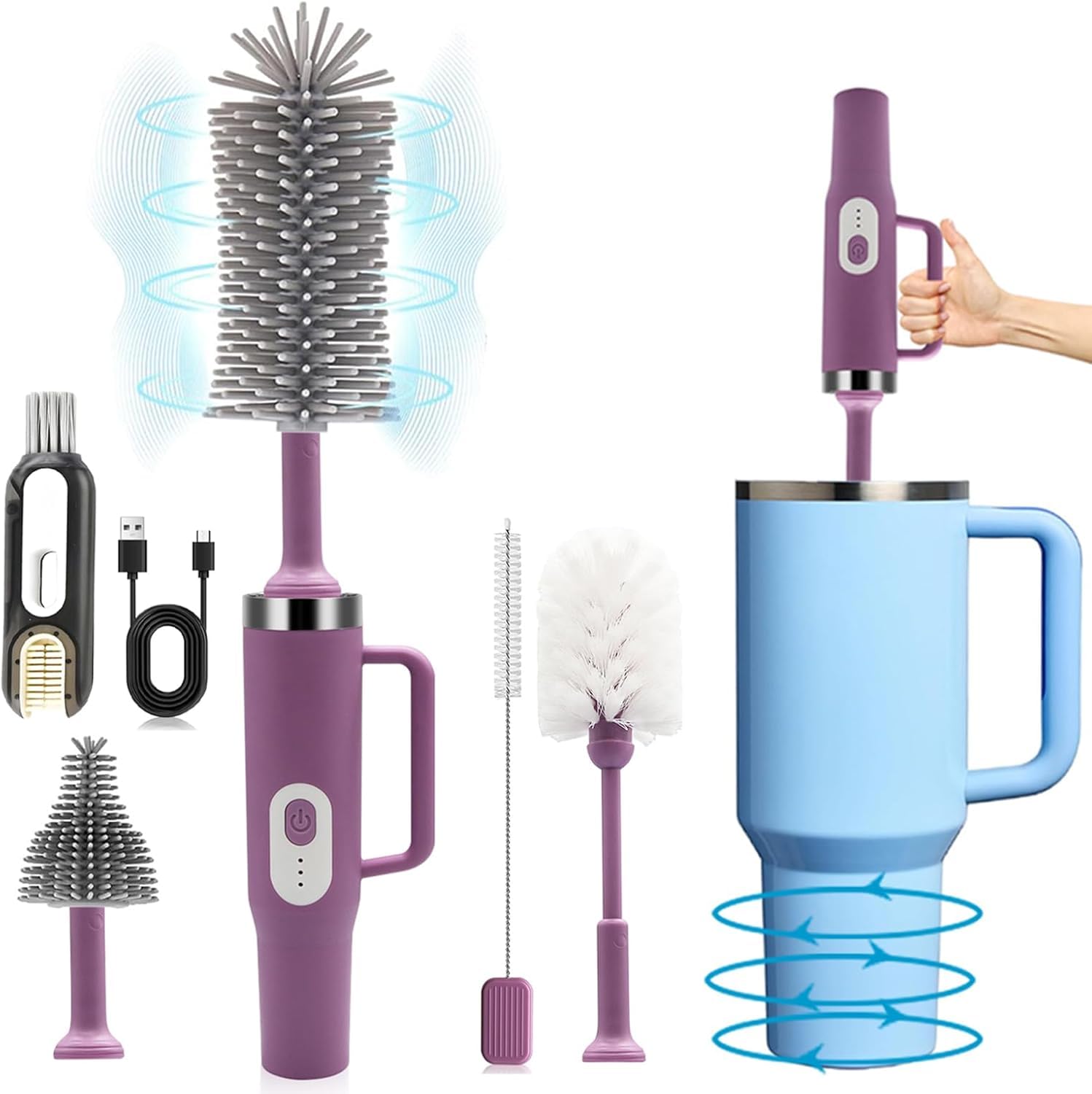5 in 1 Electric Bottle Brush Cleaner Compatible Stanley Bottle Brush Straw Cleaner Multifunction Rechargeable IPX6 Waterproof Extra Long Design