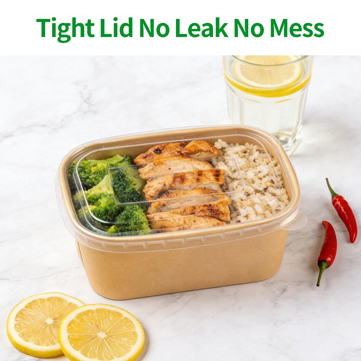 bloomoon 35 oz Paper Meal Prep Containers 50 Pack, Cardboard Food Containers with Lids for Lunch, Meal Prep Leftover Storage, Paper Togo Food