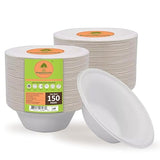 Compostable 12 oz Bowls - 150 Count | Heavy-Duty 3X Stronger Disposable Bowls | Biodegradable, Soak-Proof, Microwave & Freezer Safe | Eco-Friendly