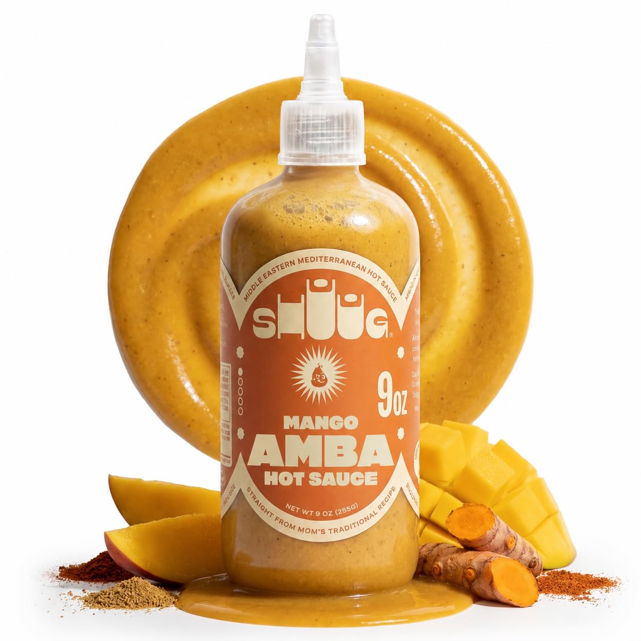 SHUUG Amba Sauce Organic (9oz) | Mango Curried Hot Sauce |Amba Mild to Medium Spice Mango | Vegan, Non-GMO, Kosher | Flavor Cooking, Dipping