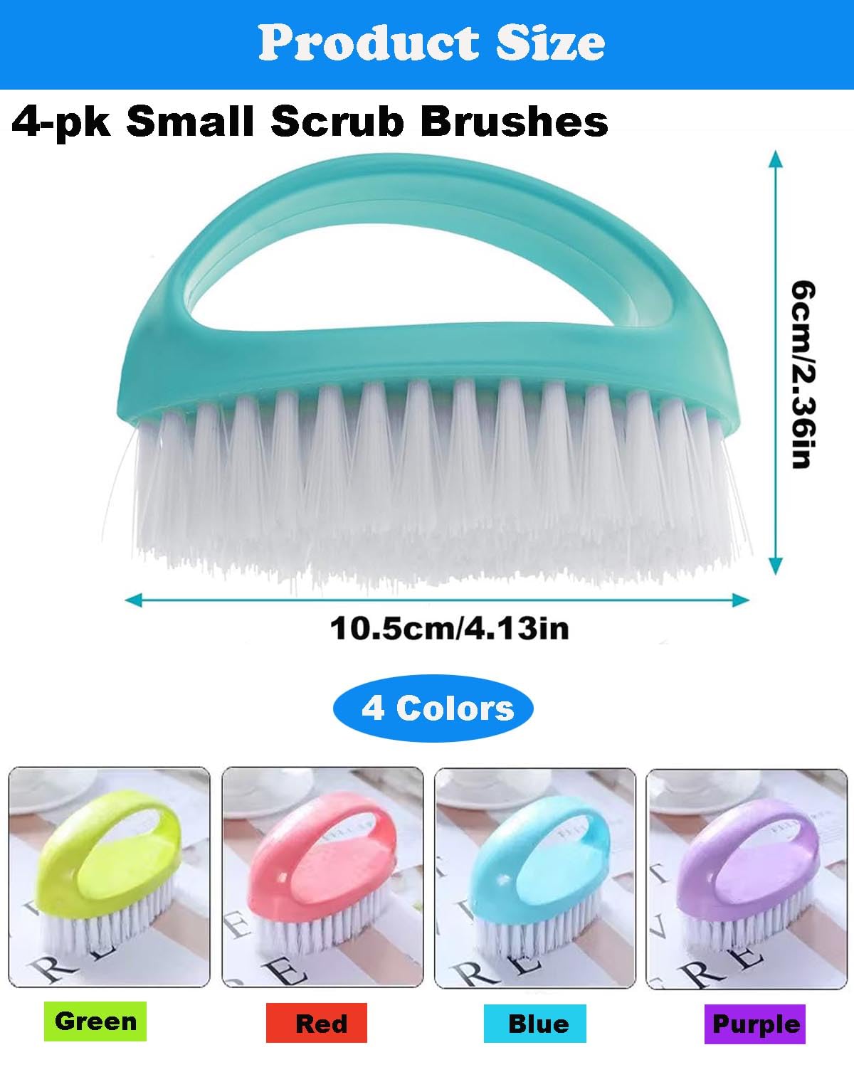 Small Scrub Brush for Cleaning - 4 Pack Scrubbing Brushes with Stiff Nylon Bristles Heavy Duty Cleaning Brush Multi-Purpose Scrub Brushes