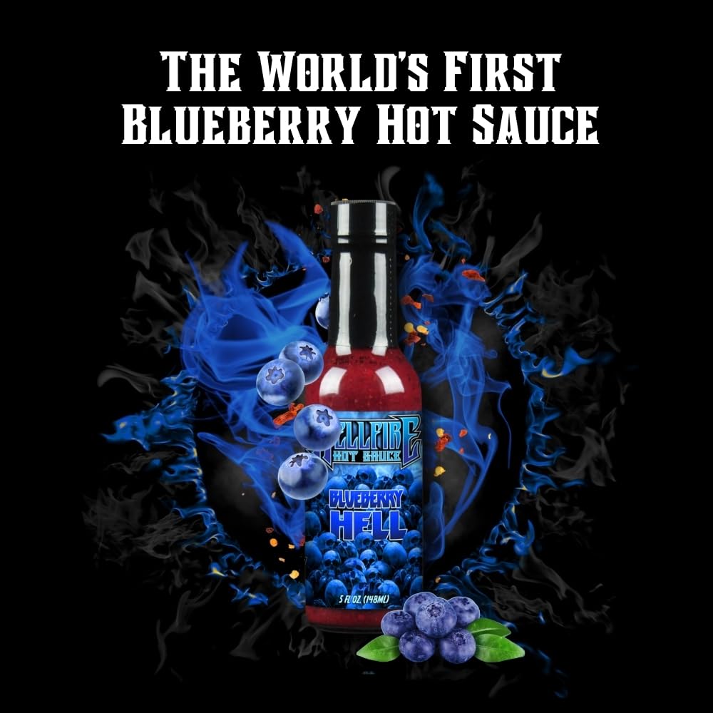 Hellfire Blueberry Hell Hot Sauce with Carolina Reaper Peppers, Gourmet, Award-Winning Fruit-Based Hot Sauce, 5 oz.