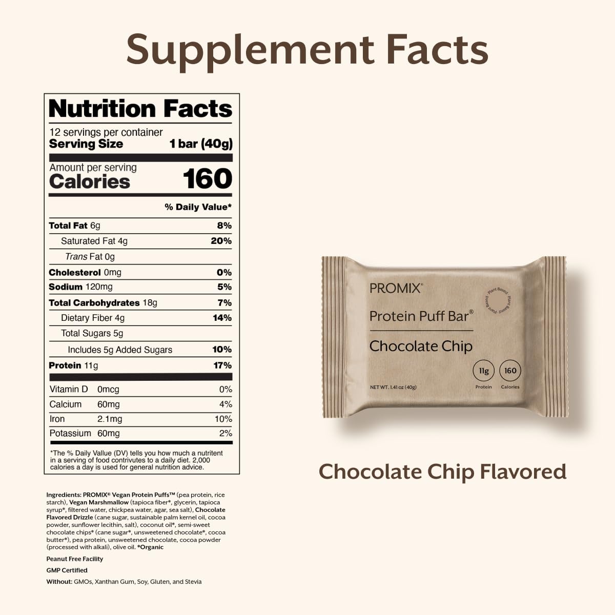 ProMix Nutrition Protein Plant Based Puff Bars - Chocolate - Marshmallow Crispy Treat - High Protein & Low Calorie - 12 Bars