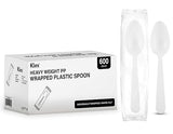 Klex 600 Disposable Plastic Spoons with Heat Resistant, Individually Wrapped, BPA Free Durable Heavy Weight Spoon, 6.3", White, 600 Count