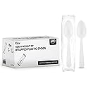 Klex 600 Disposable Plastic Spoons with Heat Resistant, Individually Wrapped, BPA Free Durable Heavy Weight Spoon, 6.3", White, 600 Count