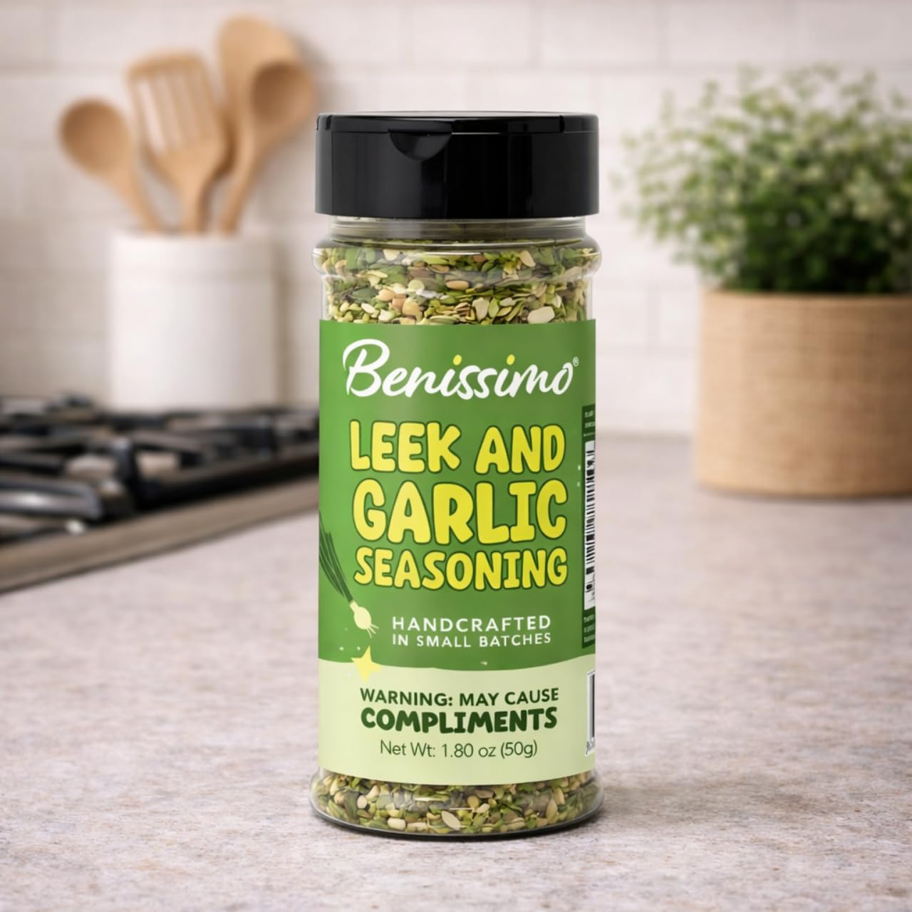 Benissimo Leek & Garlic Seasoning, Flake & Granule Blend for Chicken, Seafood, Vegetables, Pasta, Soups, Dips, Sauces, Roasting & Grilling with Pet