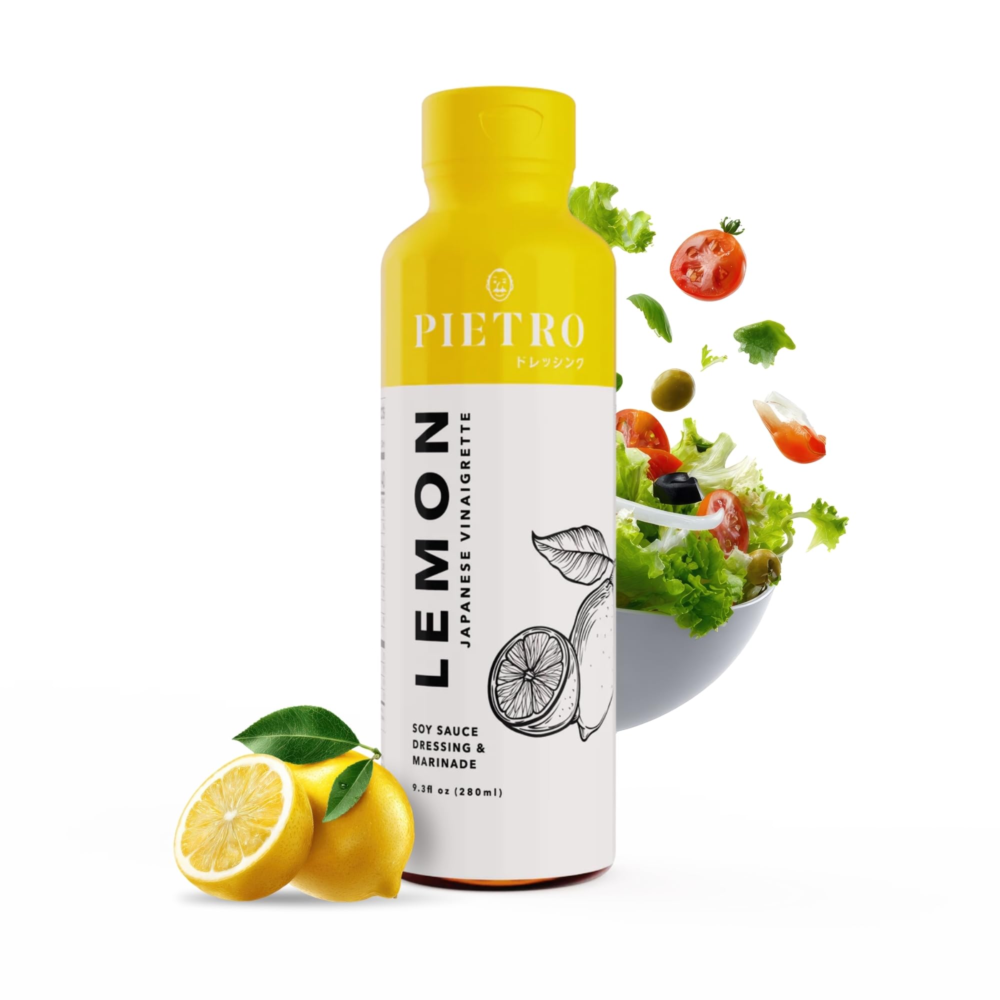 Pietro Lemon Japanese Style Marinade & Vinaigrette - No Preservatives, Non-GMO Fresh Lemon Flavor for Salad Dressing, Seafood, Noodles & Chicken - 9.3