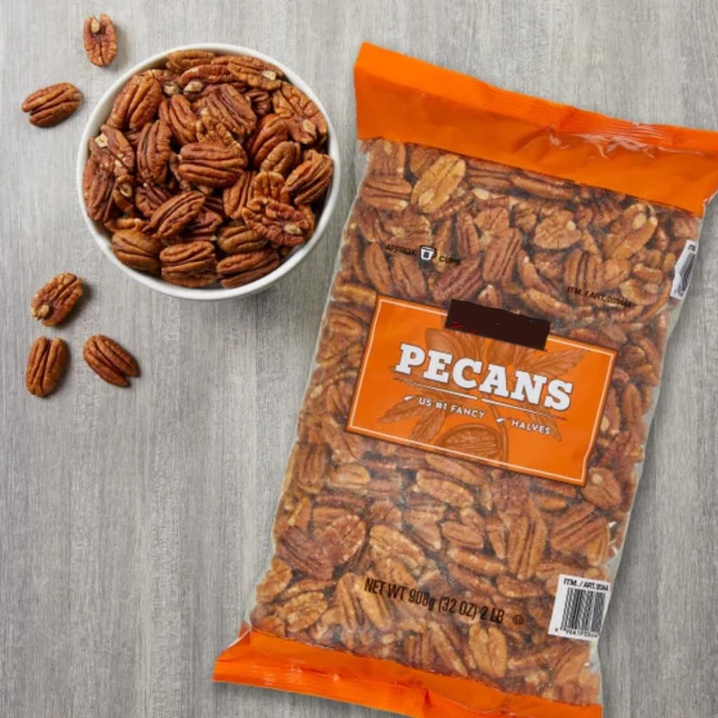 Premium Pecans Halves and Pieces - Fresh Pecan Halves, Pecan Pieces & Chopped Pecans for Baking, Cooking & Snacking 2 Lbs. With Mini Braidz Scoop