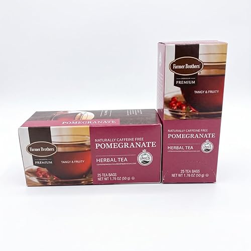 Farmer Brothers Premium Pomegranate Herbal Tea Bags, Naturally Caffeine-Free, Individually Wrapped, 25 Count (Pack of 2)