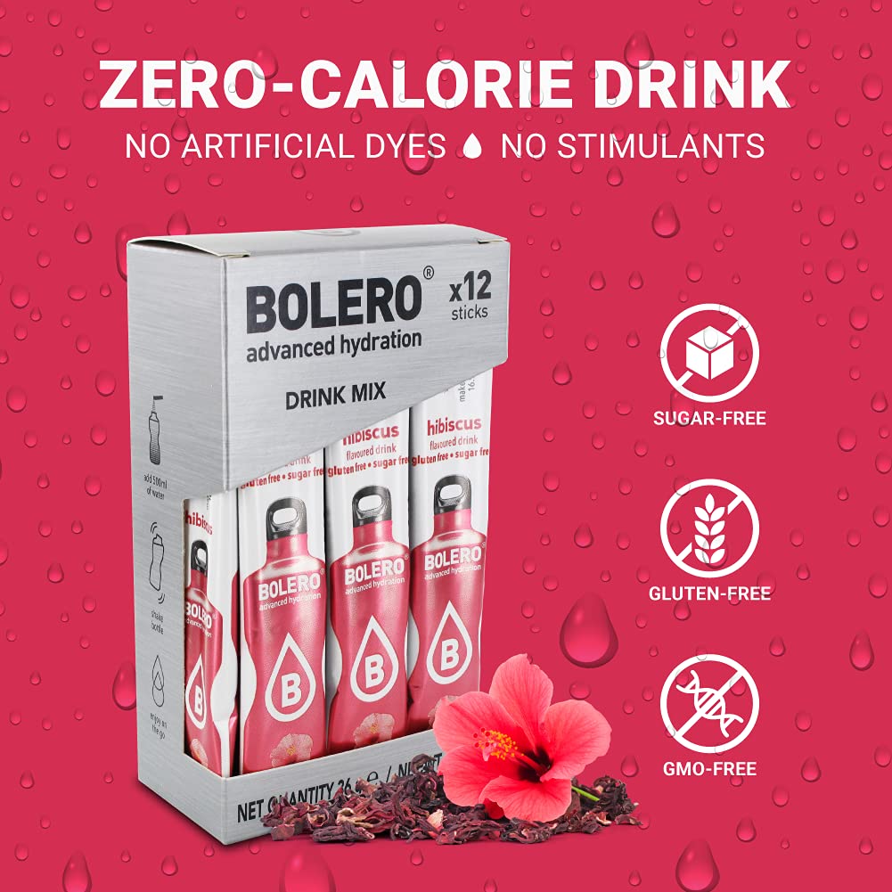 Bolero- Sugar Free Drink Mix Packets Hibiscus Fruit Flavors | Powdered Flavored Water Packets | 36 Singles Sticks On The Go Packets