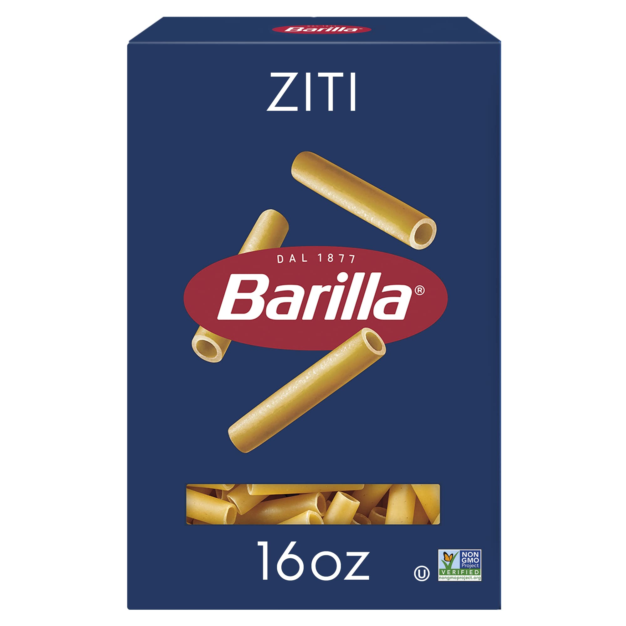 Barilla Ziti Pasta, 16 oz. Box - Non-GMO, Made with Durum Wheat Semolina - Kosher Certified