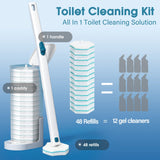 Disposable Toilet Brush with 48 PCS Refills, Disposables Toilets Cleaning System with Handle, Storage Caddy and 48Toilet Bowl Refill Heads